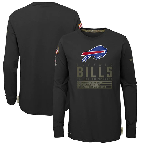 Youth Buffalo Bills 2020 Black Salute To Service Sideline Performance Long Sleeve T-Shirt